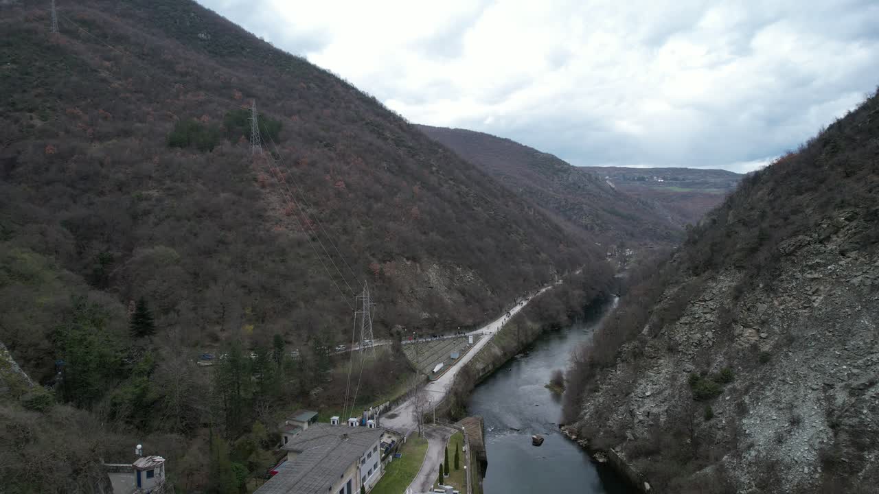 View from the top of the river flowing through the mountains, Treska River in the mountains of the Balkans
