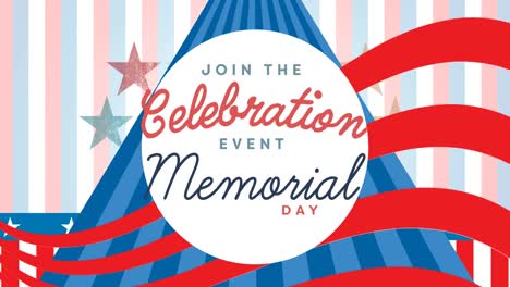 animation of join the celebration event memorial day text over american flag stars and stripes