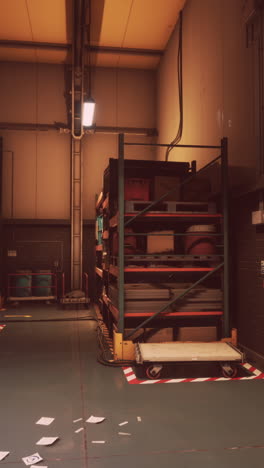 empty industrial warehouse with shelving and pallets