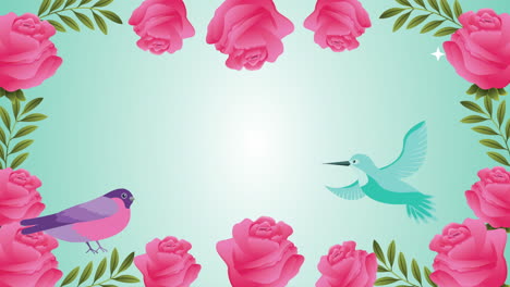 hermoso jardín de flores con escena de pájaros