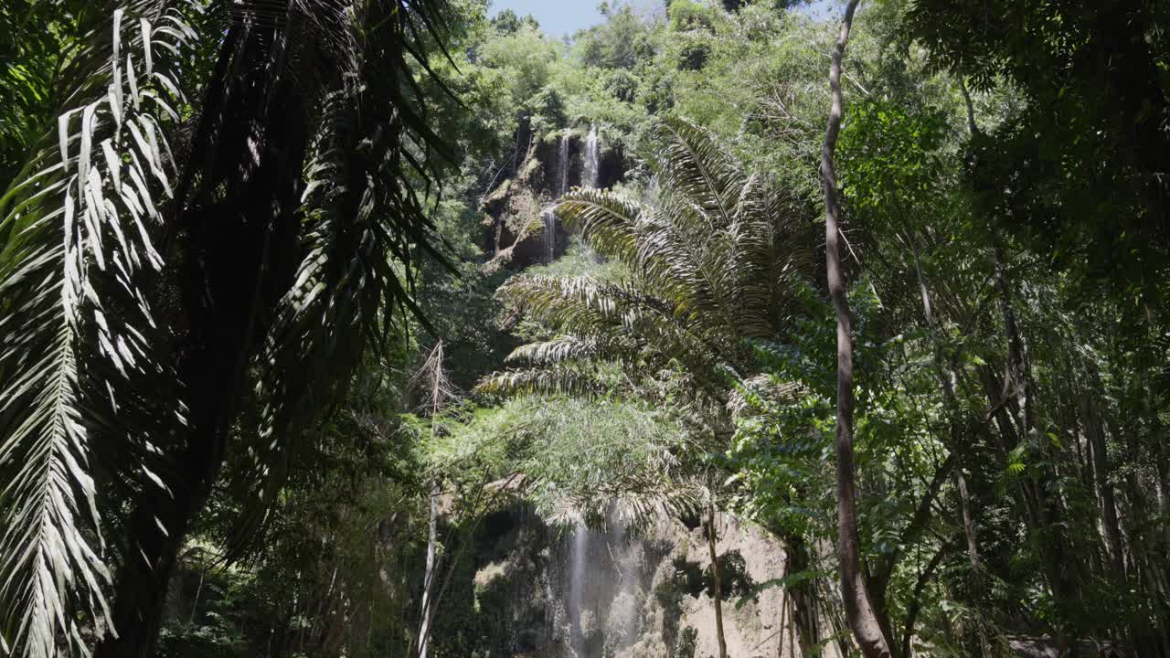 Nahaufnahme des Tumalog-Wasserfalls durch den dichten Regenwald in Cebu, Philippinen