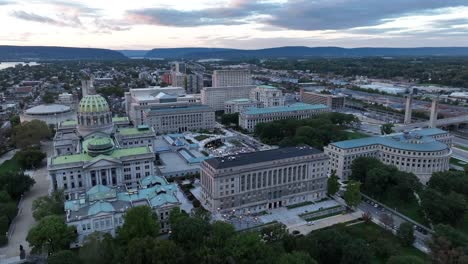 pennsylvania state capitol and surrounded government buildings in harrisburg