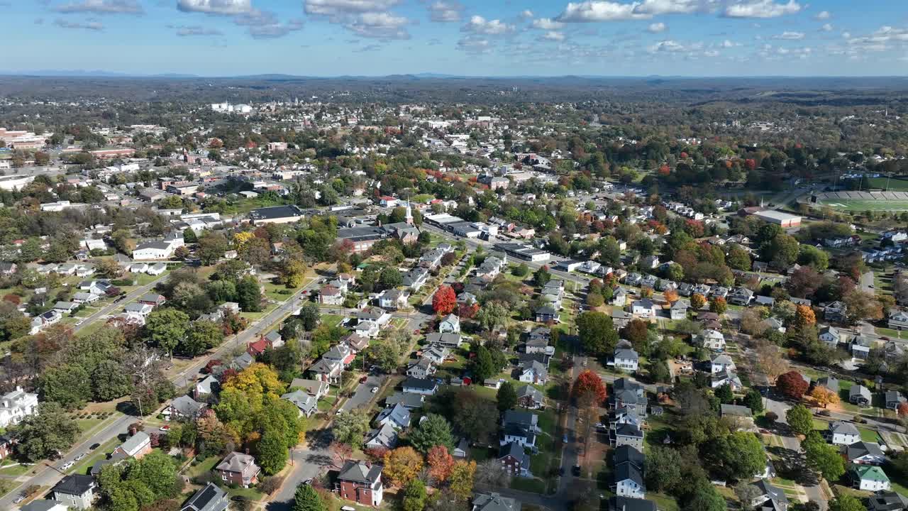 Aerial View of a Small Town in Autumn