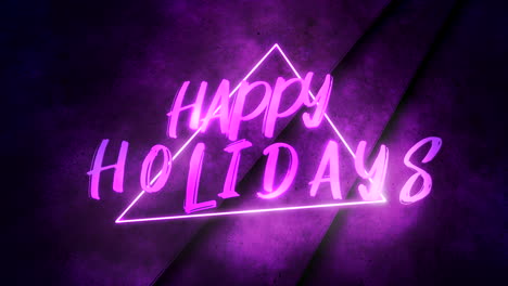 Happy-Holidays-with-purple-neon-triangle-on-stage