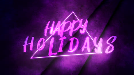 happy holidays with purple neon triangle on stage