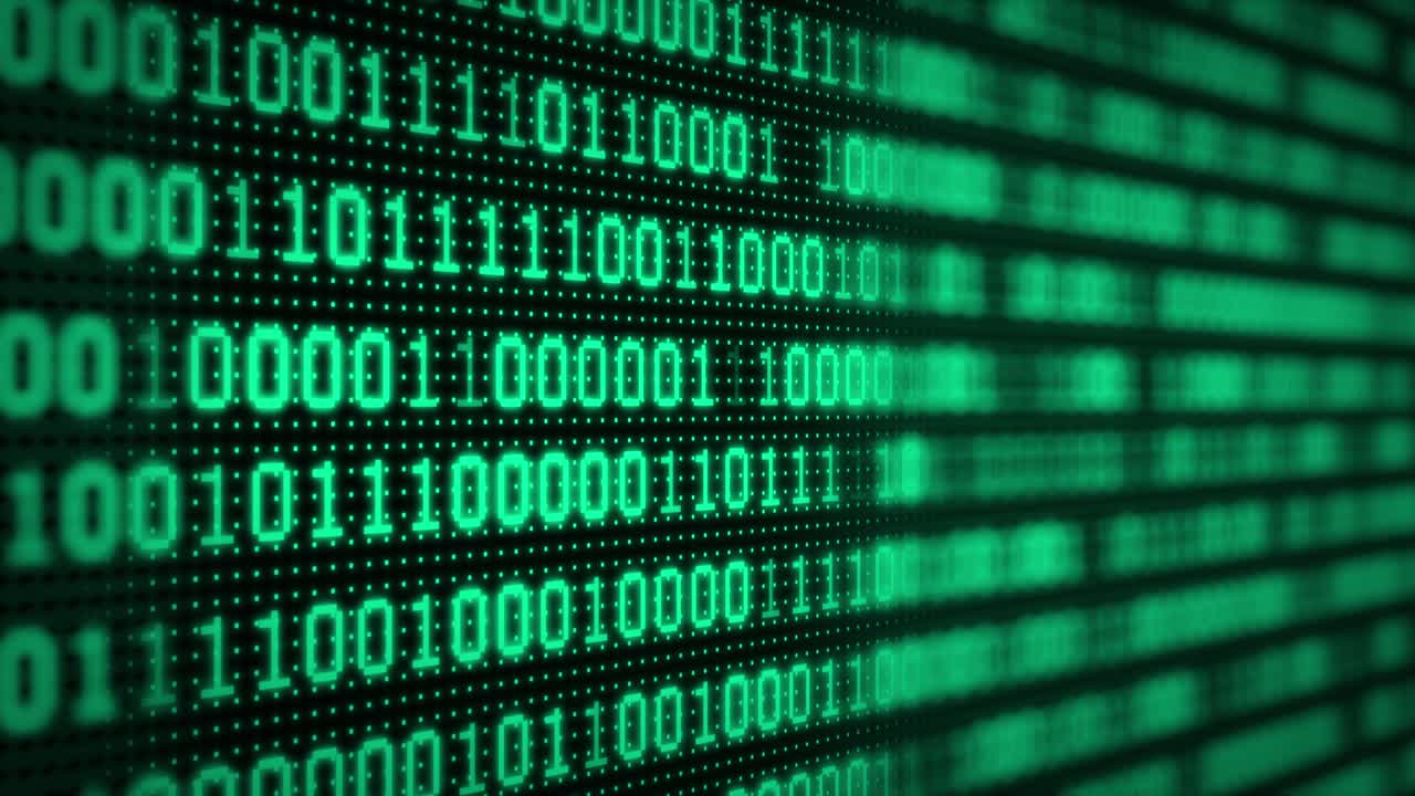 3D Futuristic digital data code green color display screen