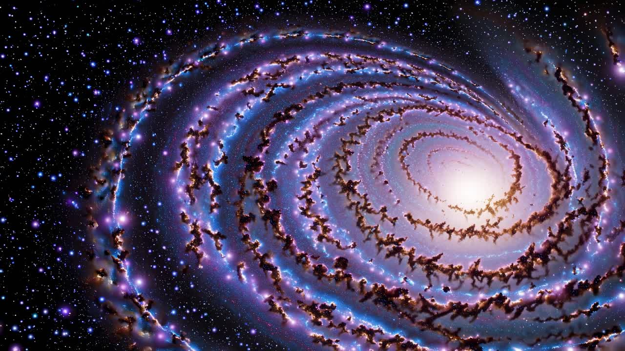 A mesmerizing spiral galaxy viewed from above, showcasing vivid cosmic colors and starry details
