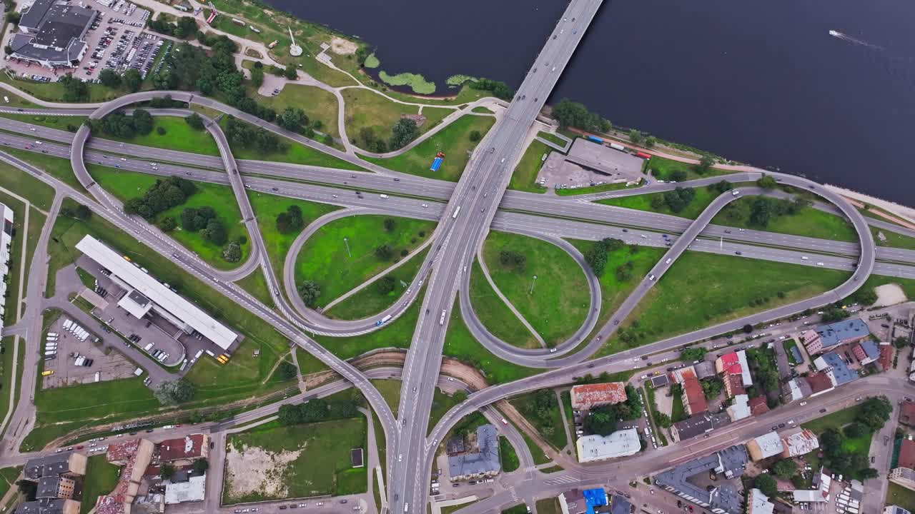 Drone view of Riga interchange roads seen as lifeblood of global logistics flows