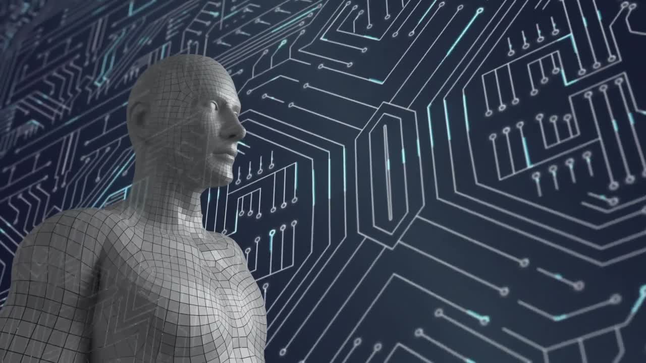 3d human model and moving microchip background