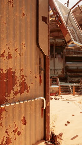 a rusty metal door in a desert ruin