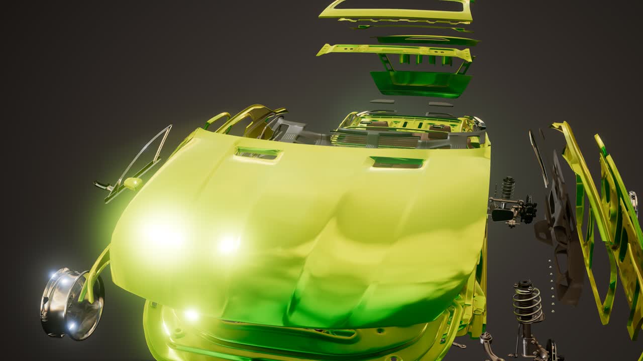 coche desmontado con partes visibles