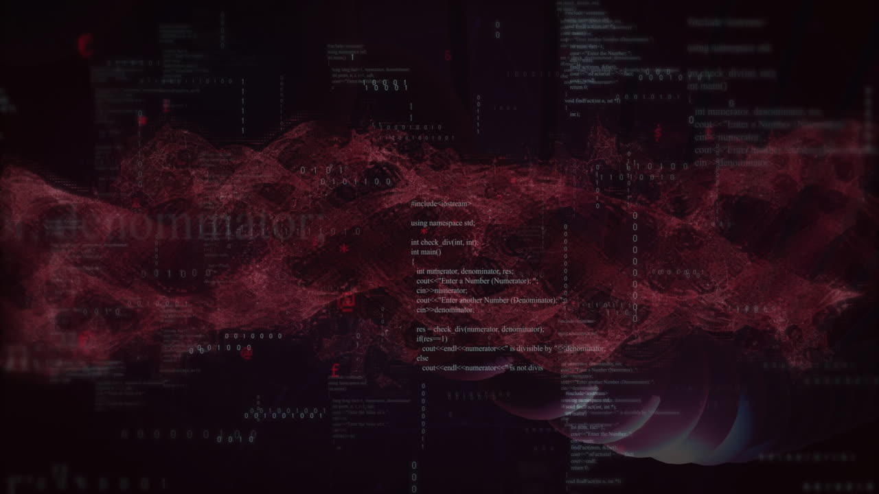 Digital wave with binary code and animation on dark background