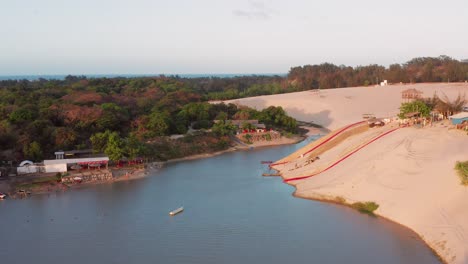 aerial: sand and waterslides in the dunes of cumbuco, brazil