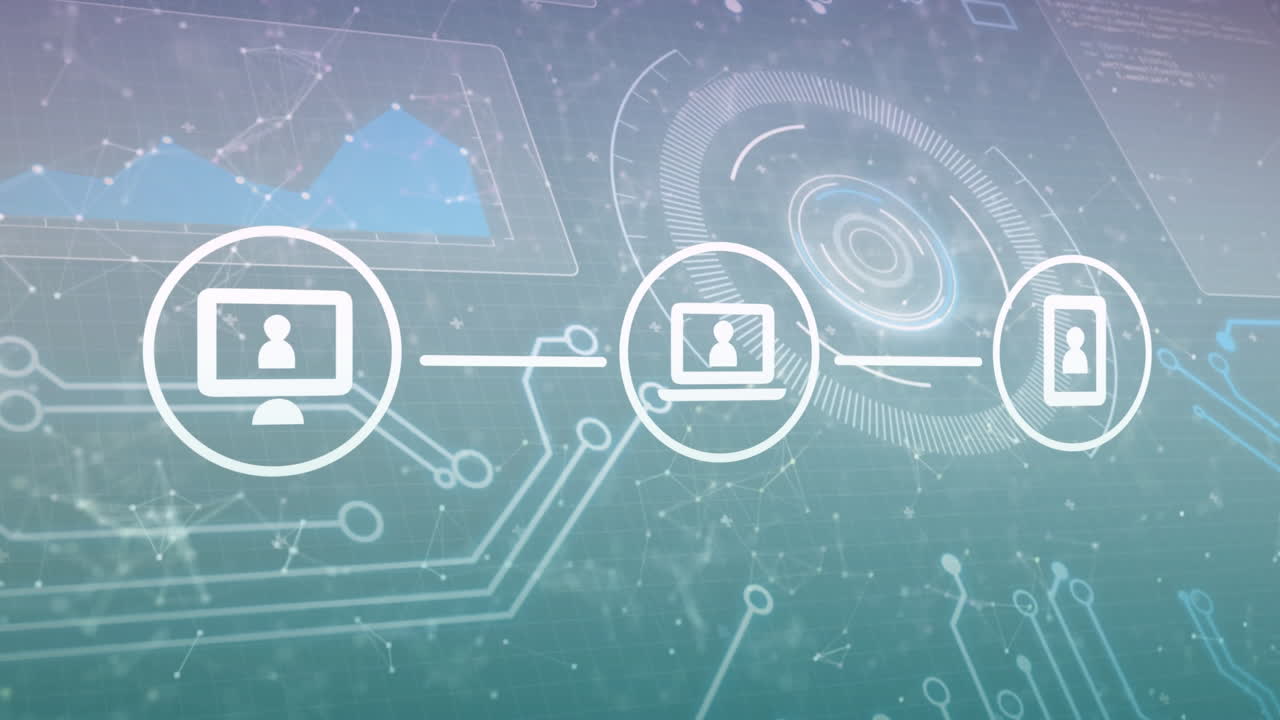 animación de los iconos de los medios sobre los diagramas escaneo de alcance