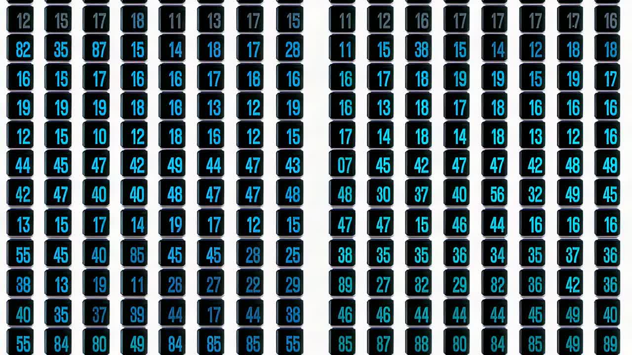 Shifting cyan numeric grid showing tint deepening as frames progress in studio, raising contrast