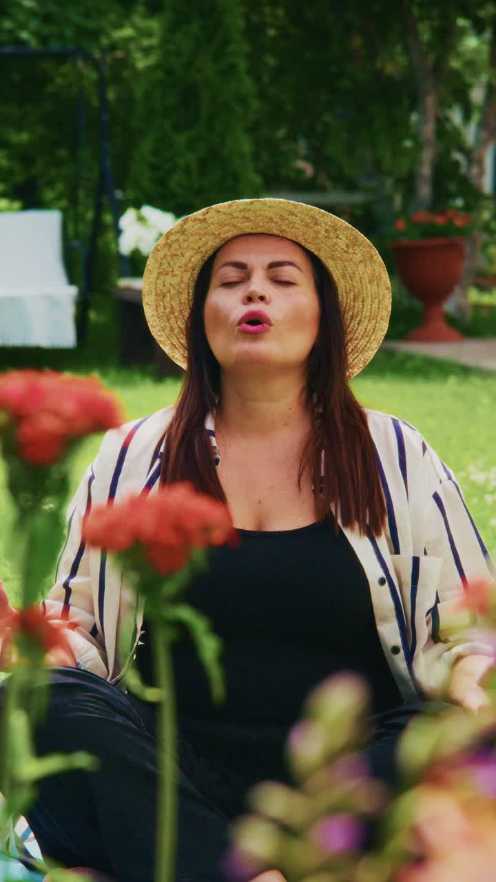 A Serene Moment of Meditation in Nature: Embracing Peace and Tranquility Amidst Vibrant Flowers and Warm Sunshine