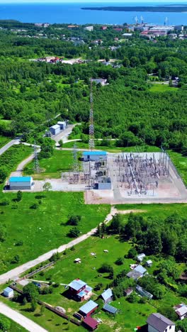 Electrical substation power grid infrastructure facility high tension electricity vertical drone