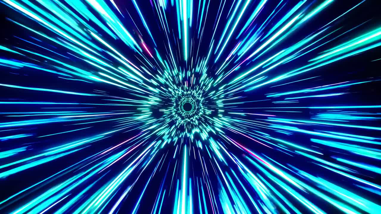 Dynamic video of a futuristic light tunnel, captured from a central perspective, showcasing vibrant