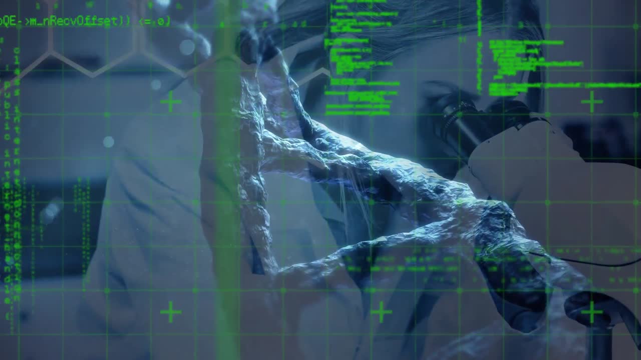 dna 가닥 회전 및 의료 데이터 처리의 애니메이션