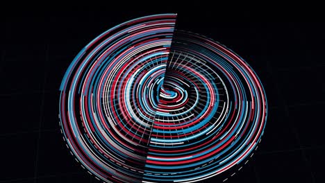 diseño circular abstracto con líneas rojas, azules y blancas