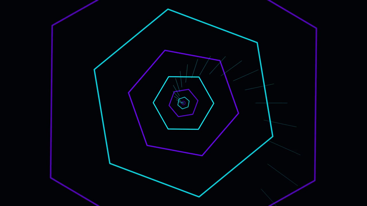 Abstract Tunnel of Glowing Neon Hexagons
