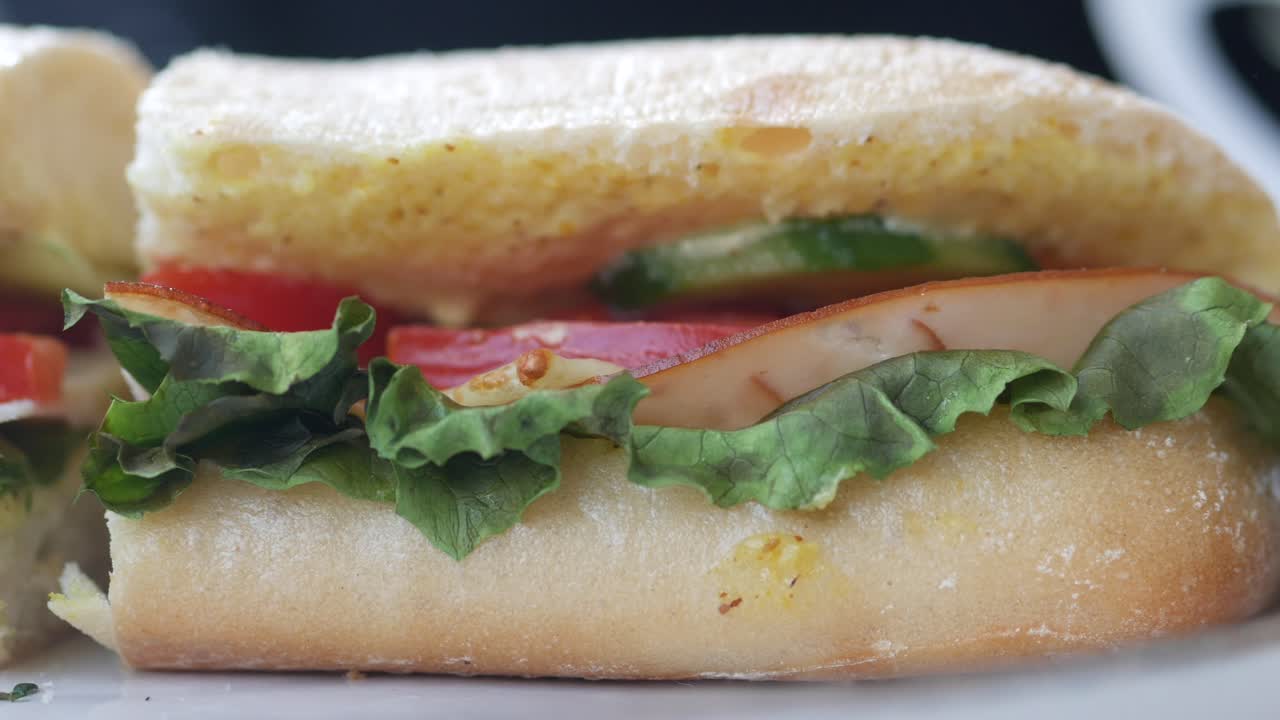 Close-up of a delicious ham and cheese sandwich