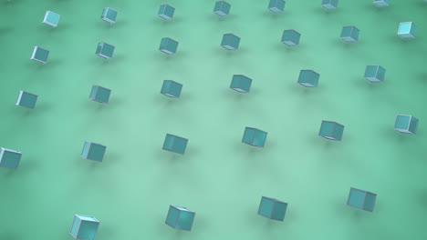 moving 3d cubes on green background