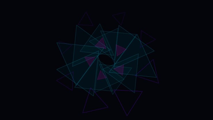 Abstrakt geometrisk animation af roterende trekanter på mørk baggrund