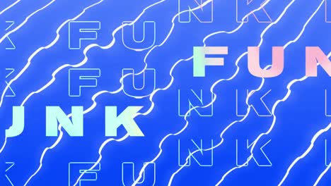 animation of funk text over shapes on blue background