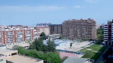 urban residential complex with playground