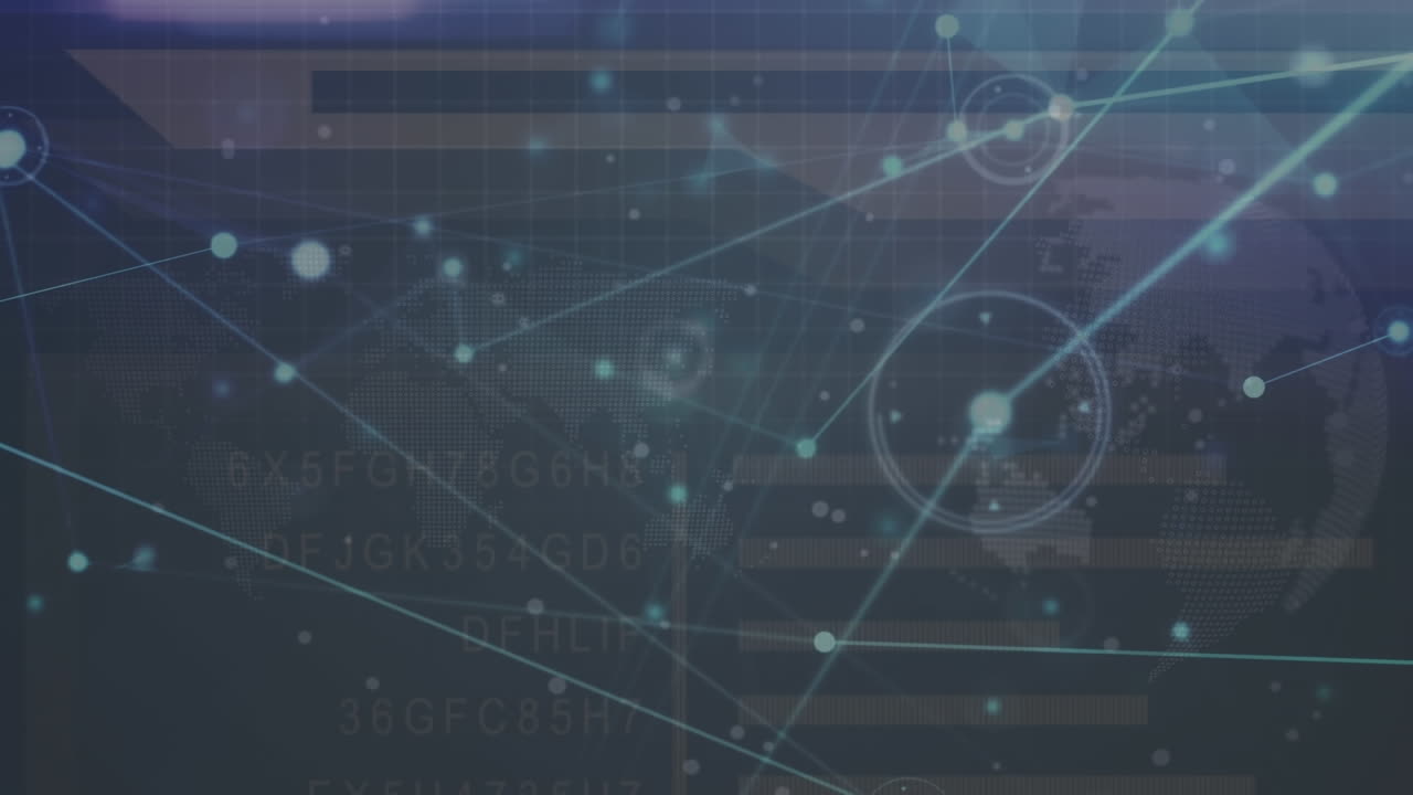 데이터 프로세싱과 세계를 통한 연결 네트워크의 애니메이션