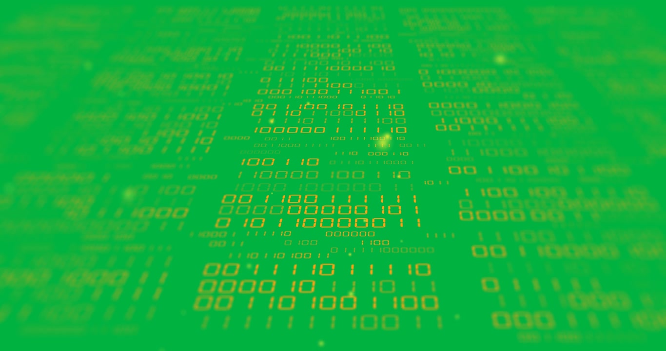 Animation of orange binary data processing with light spots on transparent background