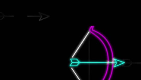 animación de formas geométricas y tiro de arco sobre fondo oscuro