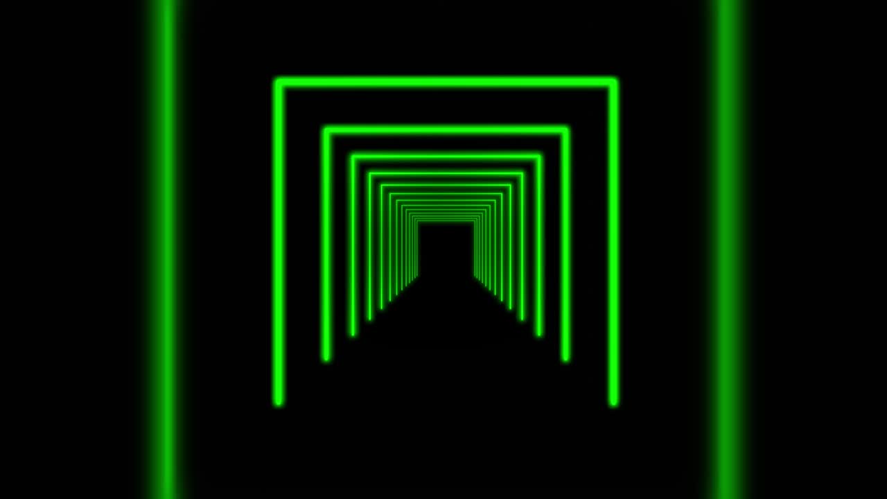 fasci di tunnel al neon luminosi utilizzando raggi di luce in un modello - 4k