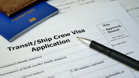 transit ship crew visa document with passport, apply and permission for foreigner country