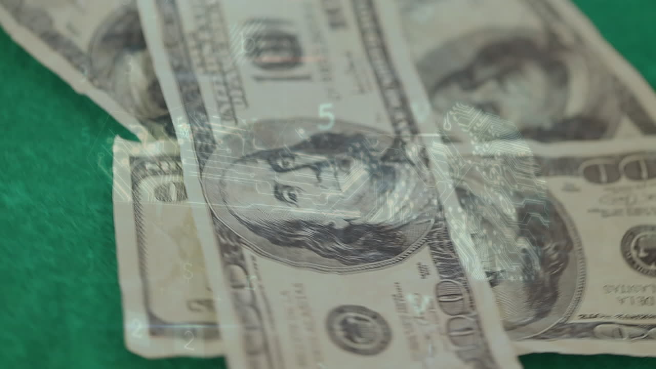 은행권 위에 움직이는 데이터 처리의 애니메이션