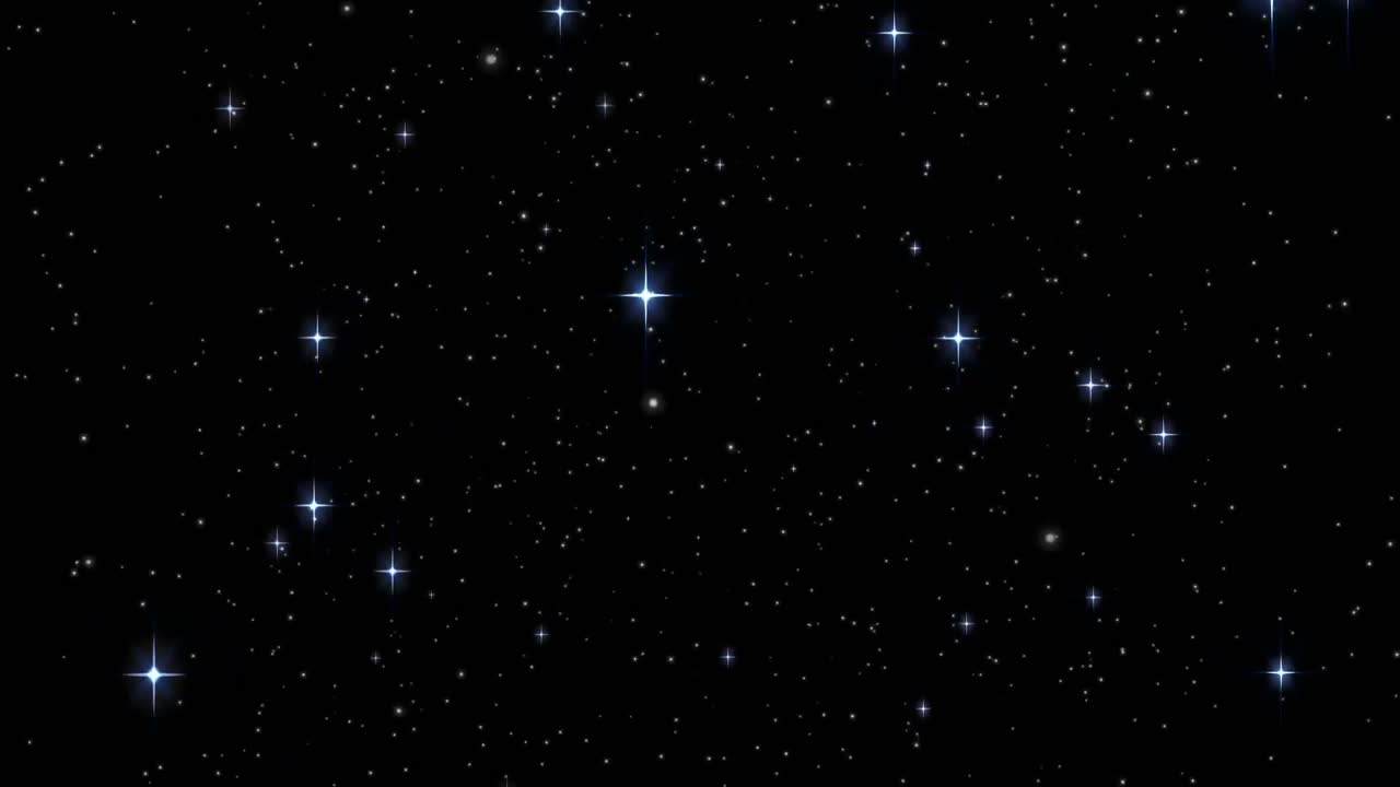 Animation of blue, grey and white pixel zigzag over glowing stars moving on black
