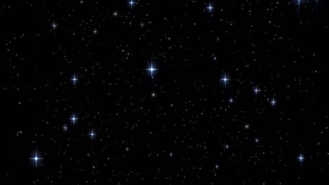 Animación-De-Zigzag-De-Píxeles-Azules,-Grises-Y-Blancos-Sobre-Estrellas-Brillantes-Que-Se-Mueven-Sobre-Negro