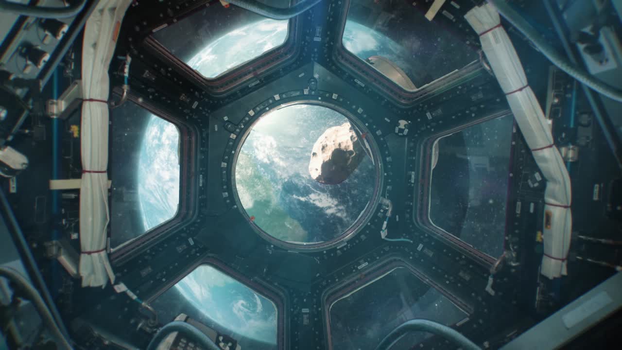 Vista dalla Stazione Spaziale - Asteroide in avvicinamento al Pianeta Terra.