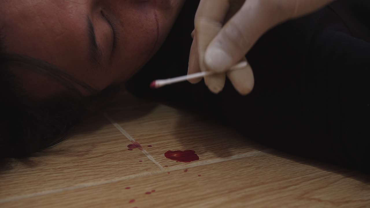 Forensic Investigator Collecting Blood Evidence From A Crime Scene