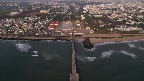 the entire city of puducherry as well as the stunning bay of bengal coastline are visible in aerial footage