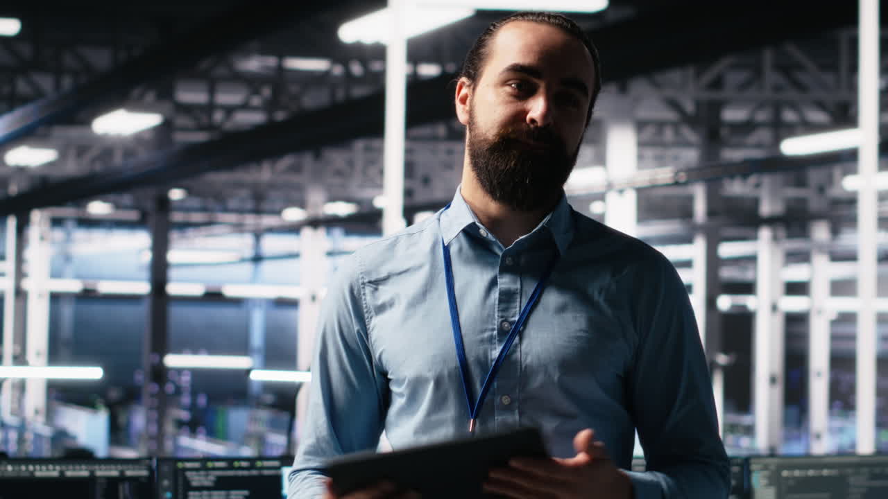 Data Center System Administrator Showcasing Supercomputers Gear And Ai