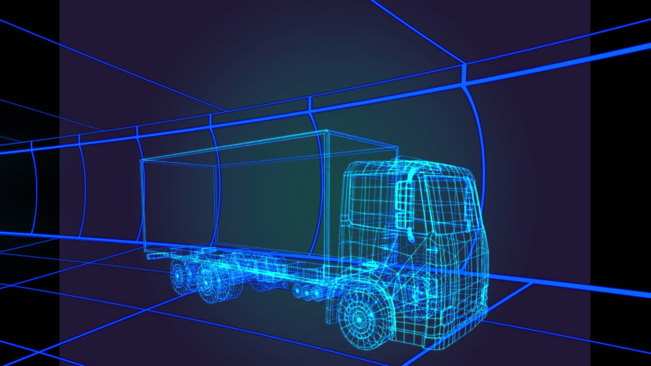 3d 자동차 드로잉과 그리드 배경의 애니메이션