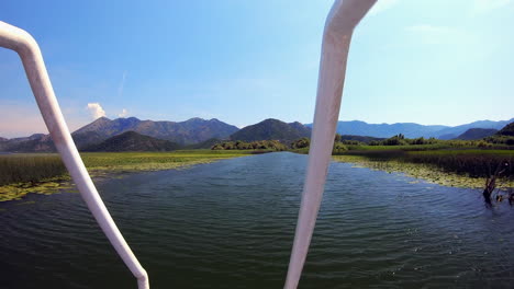 Montenegro-Boat-Mountains-View-Time-Lapse--Sunny-Day