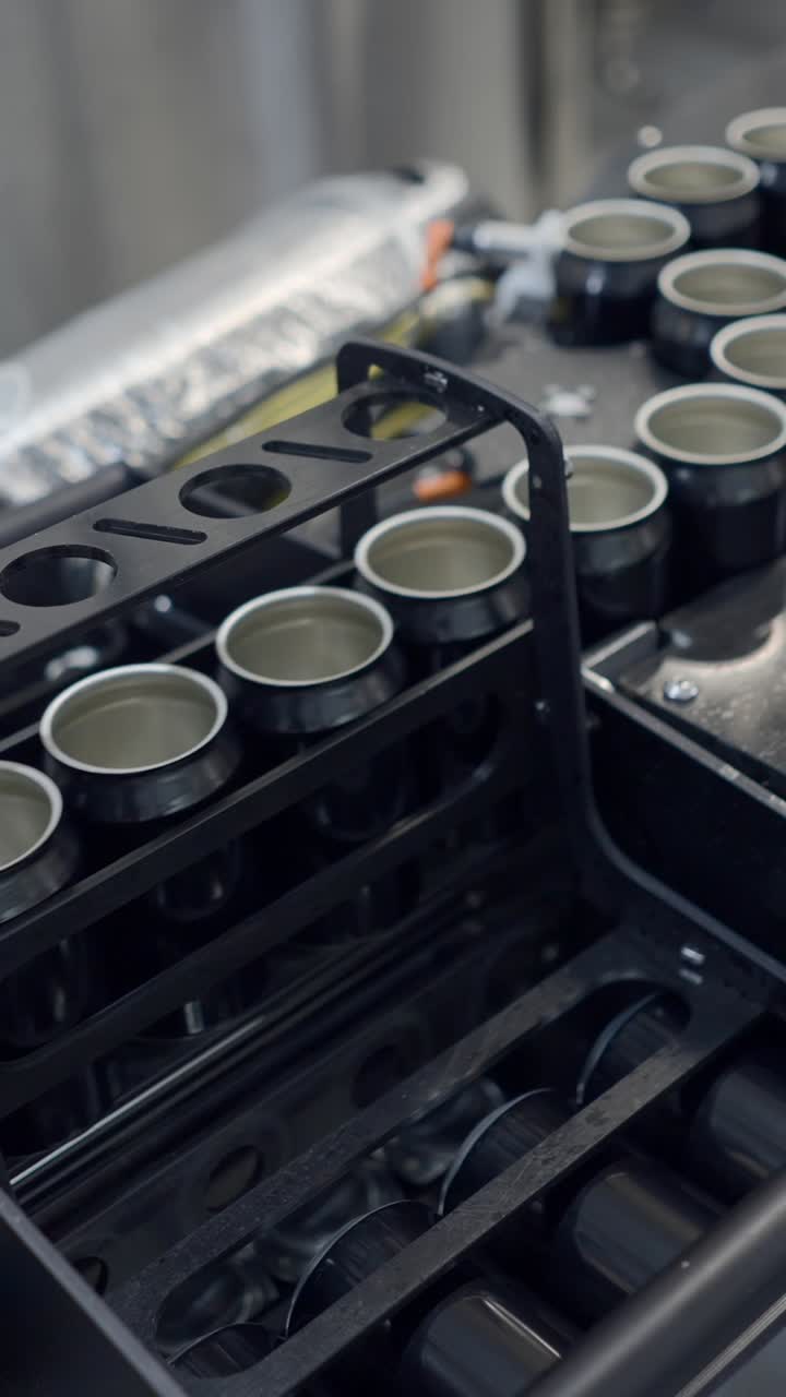 Empty Black Cans on an Industrial Production Line