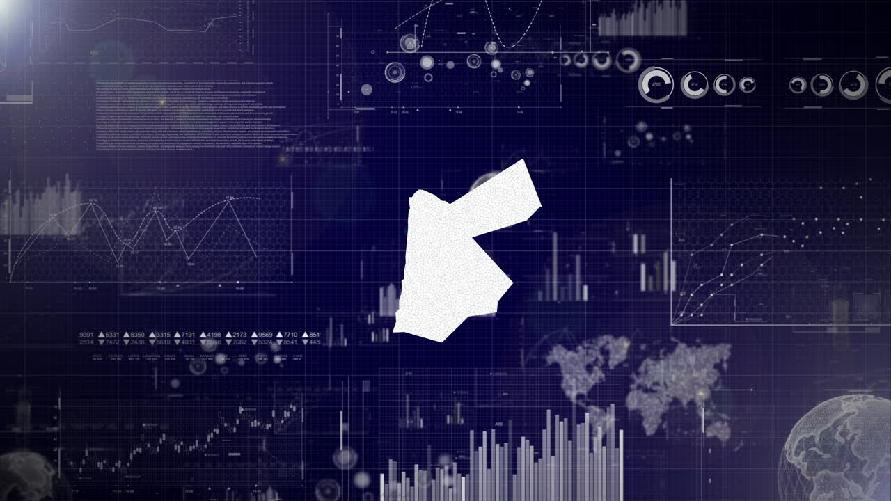 Jordan Country Corporate Background With Abstract Elements Of Data analysis charts I Showcasing Data analysis technological Video with globe,Growth,Graphs,Statistic Data of Jordan Country