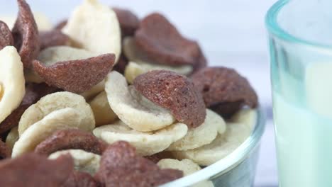 chocolate and vanilla cereal with milk