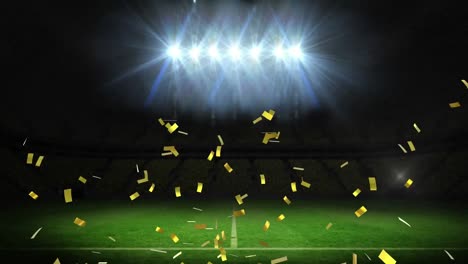 animation of gold confetti falling over floodlit pitch at sports stadium