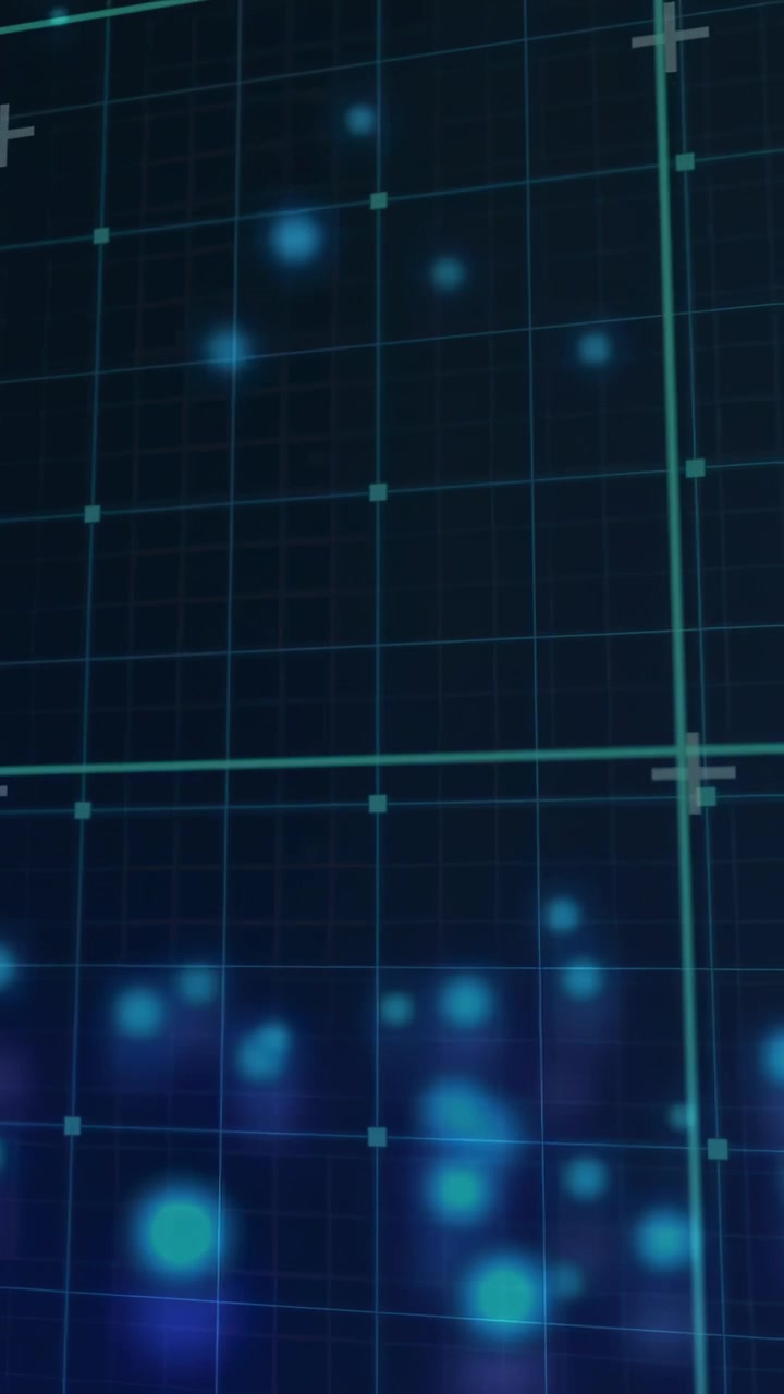 Vertical video: On load teal grid with cyan orbs shifting pulsing sliding guides showing data flow