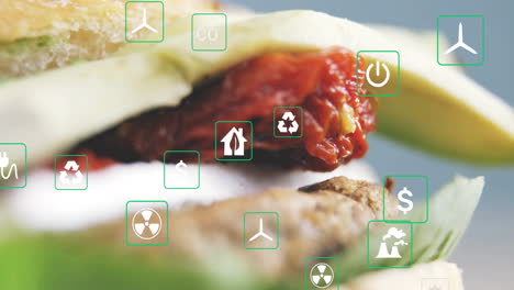 animation of sandwich with environmental icons promoting sustainability and energy concepts